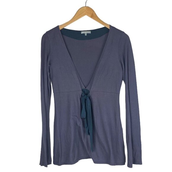 James Perse Los Angeles Purple Low Deep V Neck Front Back Tie T Shirt SZ 1 - Picture 2 of 9